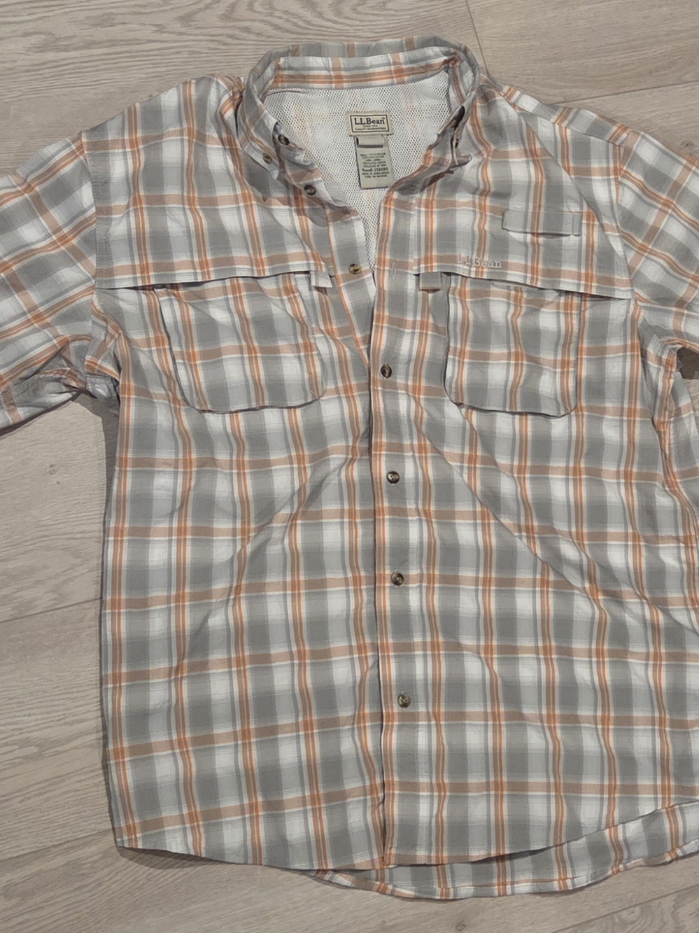 L.L. Bean Men’s Short-Sleeve Plaid Button-Down Shirt in Gray and Orange
